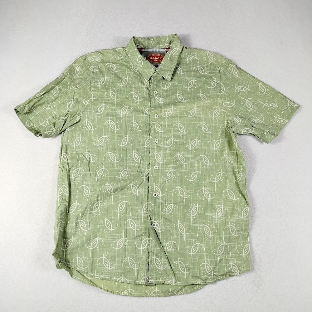 Tommy Bahama Shirt Mens Large Leaf Print Button Up Short Sleeve Relax Hawaiian‎